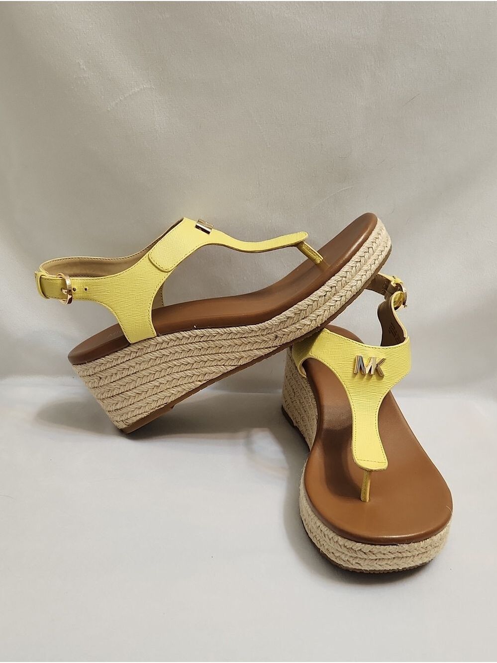 Michael Kors Laney Yellow Leather Espadrille Wedge Thong Sandals (Size 7)